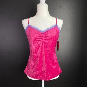 Y2K Barbiecore Hot Pink Velvet Lace Trim Cami Tank